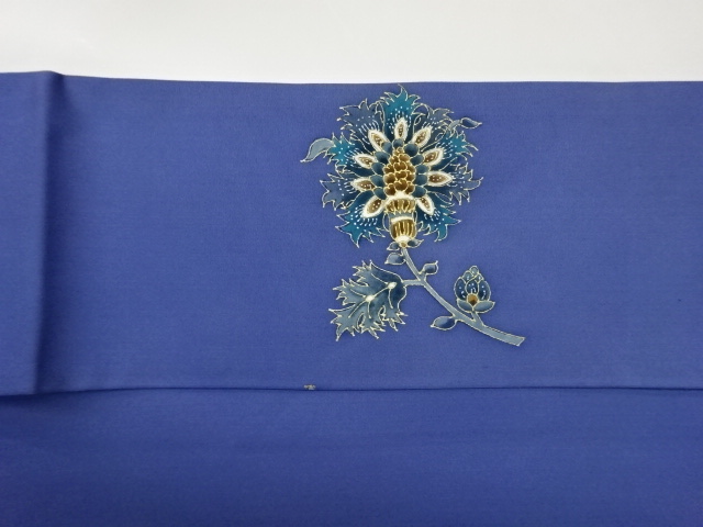  塩瀬金彩手描き花葉模様名古屋帯